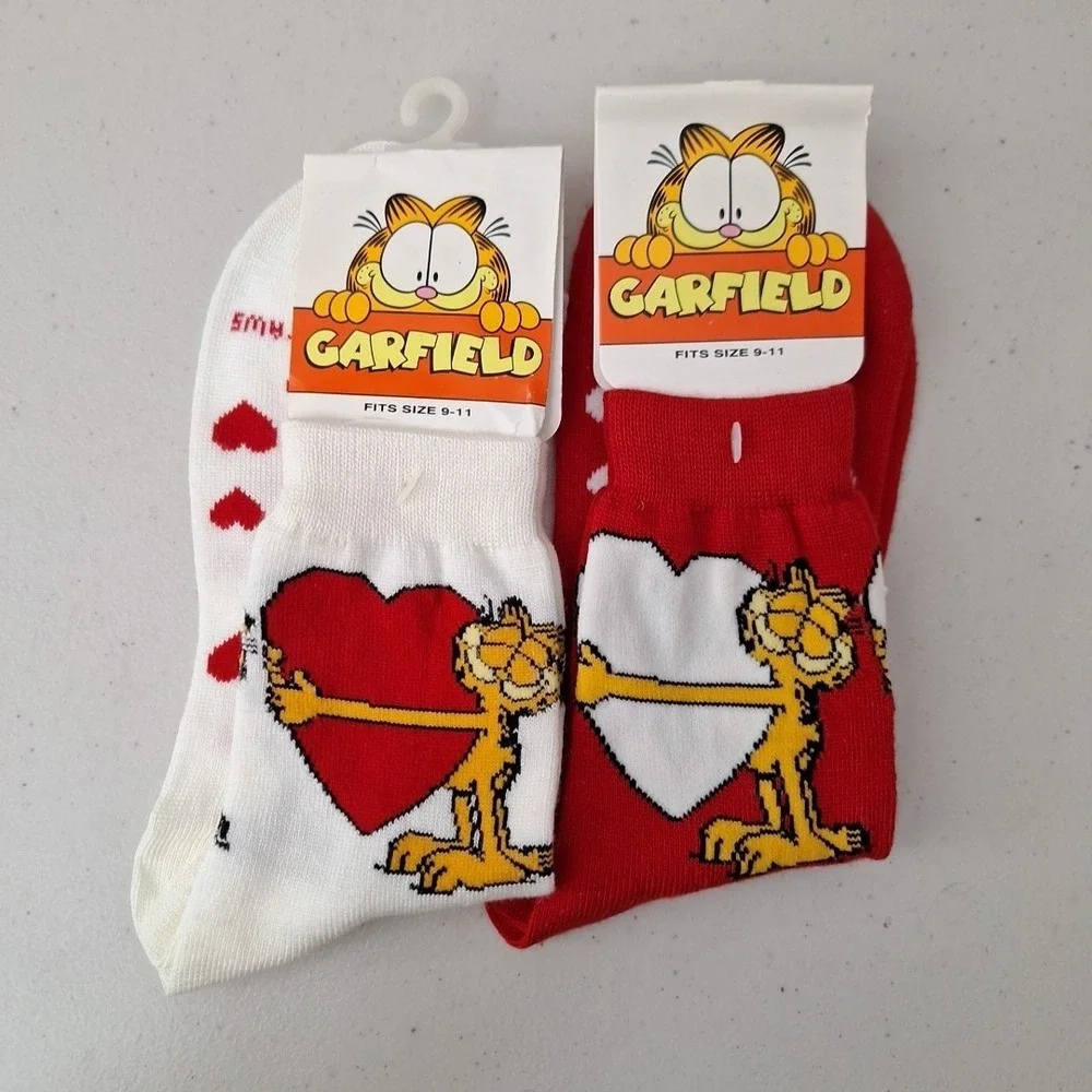 Vintage 1994 GARFIELD THE CAT Women's Crew Socks Valentine's Day Novelty NWT